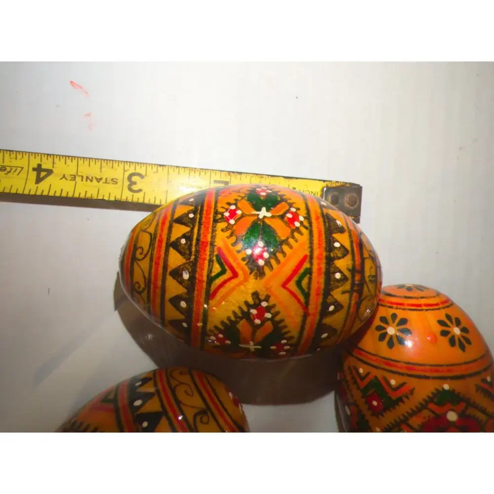 4 Vintage Authentic Ukrainian USSR Hand Painted Easter Eggs Petrykivka Pysanky 2